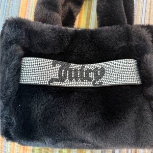 Juicy Couture Black Faux Fur Tote with Silver Accents